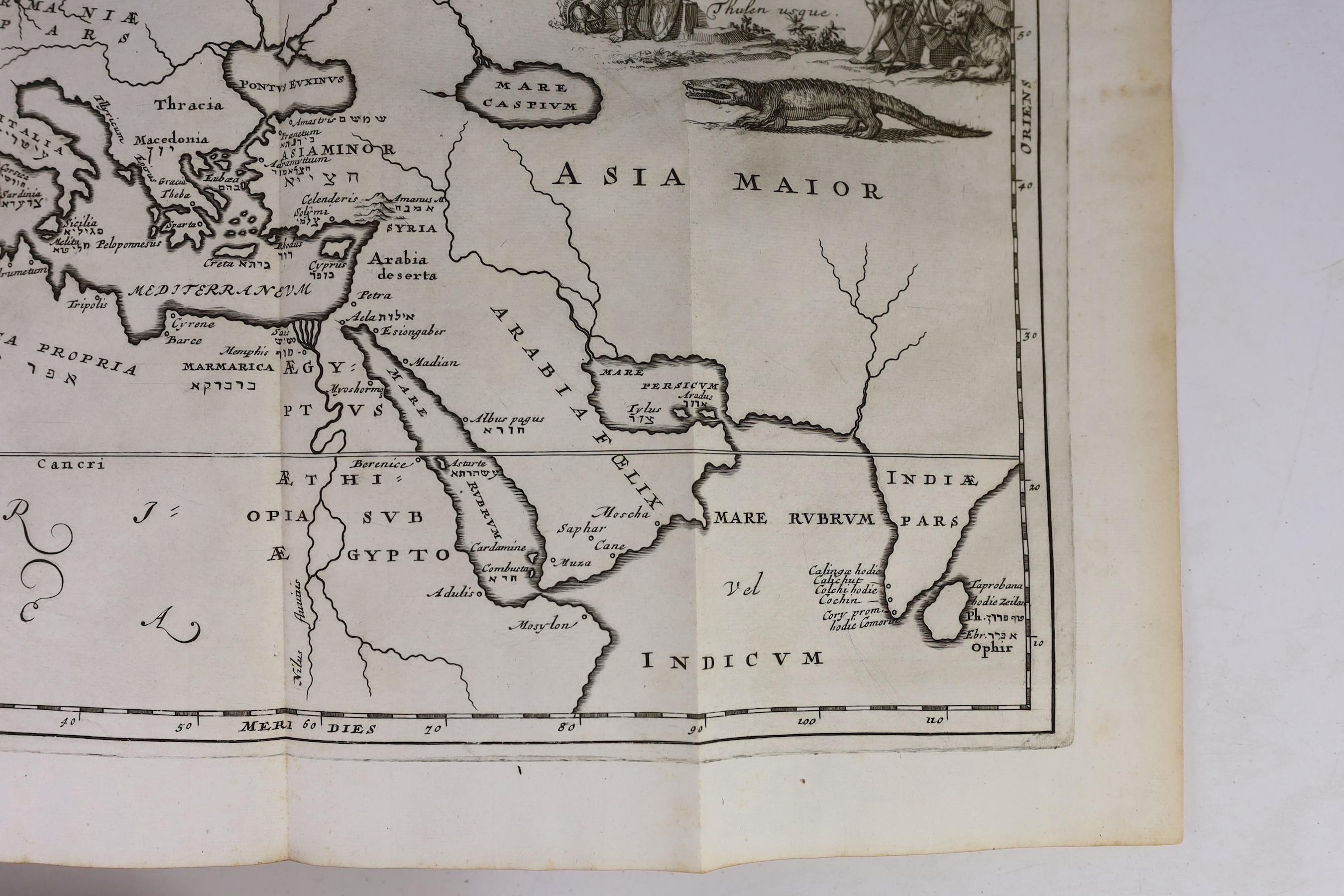 Bochart, Samuel - Opera Omnia. Hoc est Phaleg, Chanaan, et Hierozoicon ... editio quarta, 3 vols, engraved pictorial and printed titles, portrait and half title (vol.1), 13 engraved maps (some folded), text illus., head